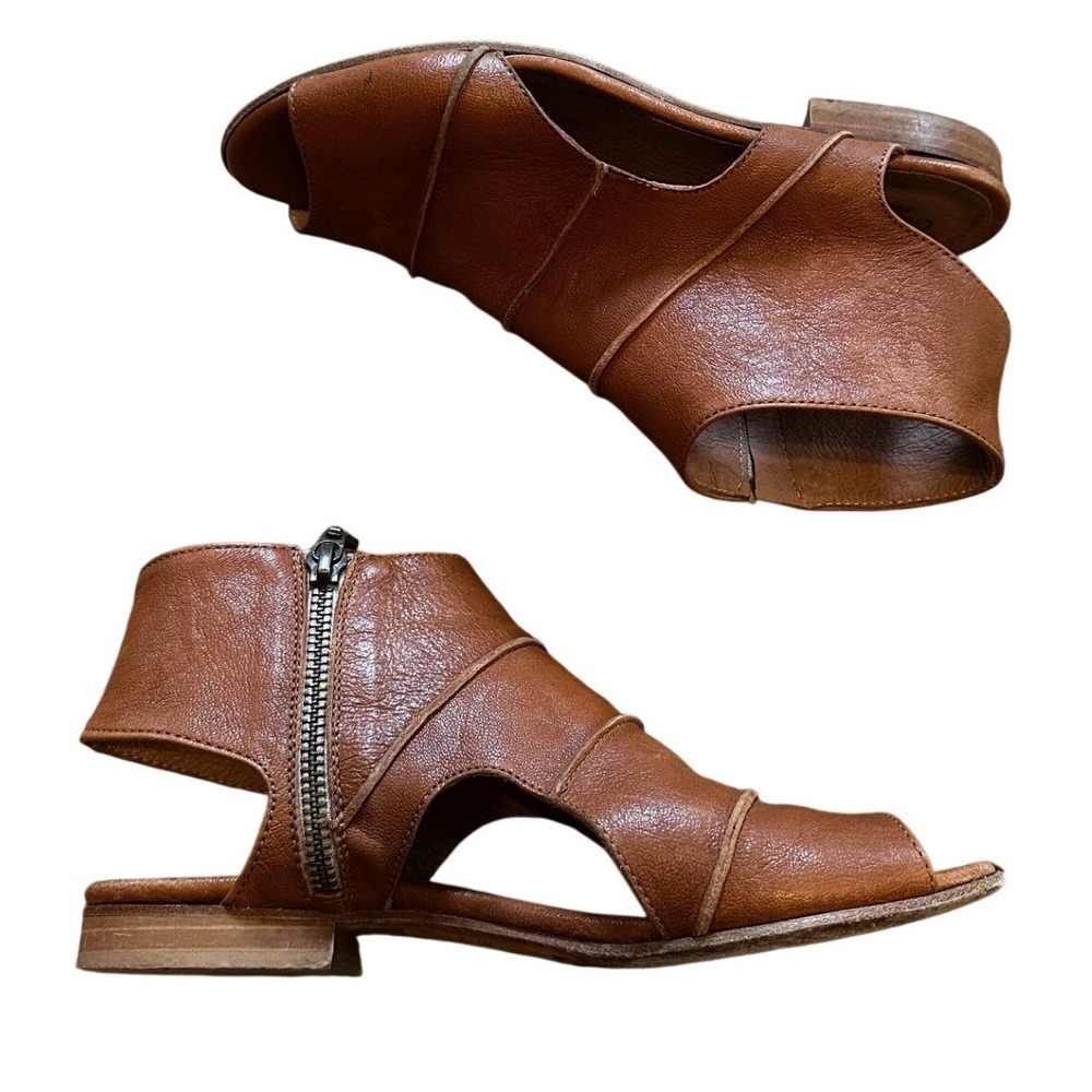 Garnet Hill Womens Cognac Brown Leather Ankle Wrap Open Toe Sandals 36